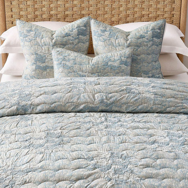 Coral Reef Embroidered Quilt, Blue, King/Cal. King