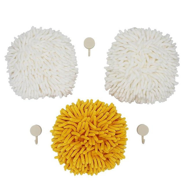 JJ KENT Fluffy Puffins Microfiber Hand Towels - Set of 3 Fluffy Hand Towels with Wall Hook Attachment - Quick and Easy Hand Drying Puffs