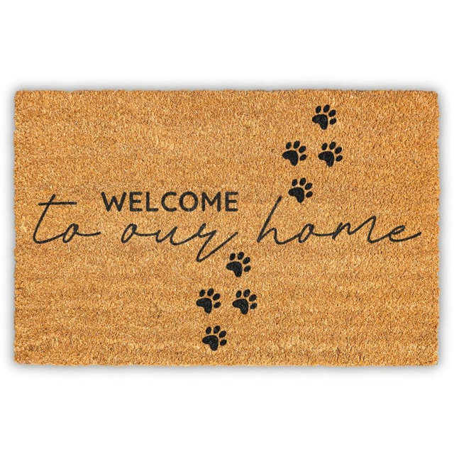 Dog Paws Welcome Natural Coir Doormat - Non-Slip Backing Outdoor/Indoor Welcome Mats - Front Door Mat Indoor Entrance - Funny Door Mats Outside - Front Porch Decor (18 x 30 Inches)