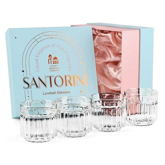 GLASSIQUE CADEAU Santorini Lowball Cocktail Glasses for Negroni, Caipirinha, Blue Hawaii and Summer Bar Drinks | Modern Glassware Collection | Set of 4 | 10 oz Lightweight Borosilicate Short Tumblers