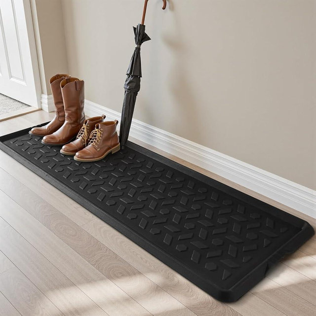 tchdio Durable Rubber Boot Tray and Shoe Mat for Entryway - Heavy Duty Waterproof Shoe Tray Organizer, Non Slip Boot Trays for Front Door, Entryway Muddy Shoes Storage, 16x48 Inches