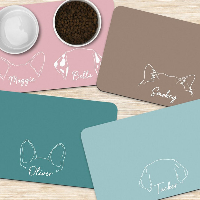 Custom Dog Mat, Personalized Pet Placemat, Cute Cat mat, Dog Ears Placemat, Pet Food Bowl Mat, Dog Bowl mat, Cat Feeding Mat, New Puppy Gift