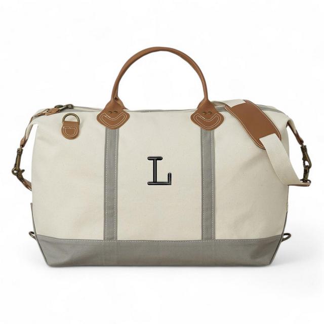 Personalization Mall Weekender Embroidered Initial Grey Canvas Duffel Bag, L