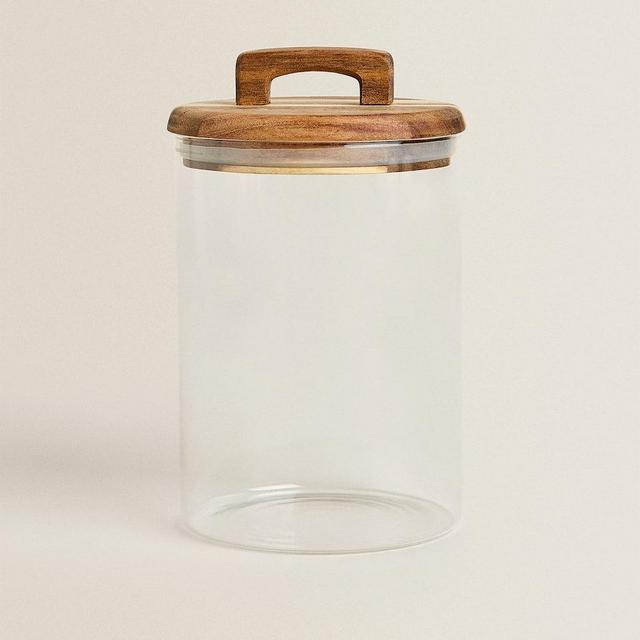 Glass and Wooden Large Wide Jar