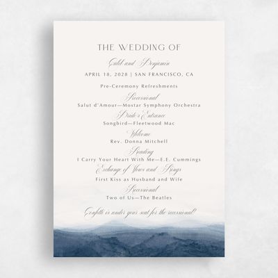 Dark Royal, Blue Wedding Program - Dew