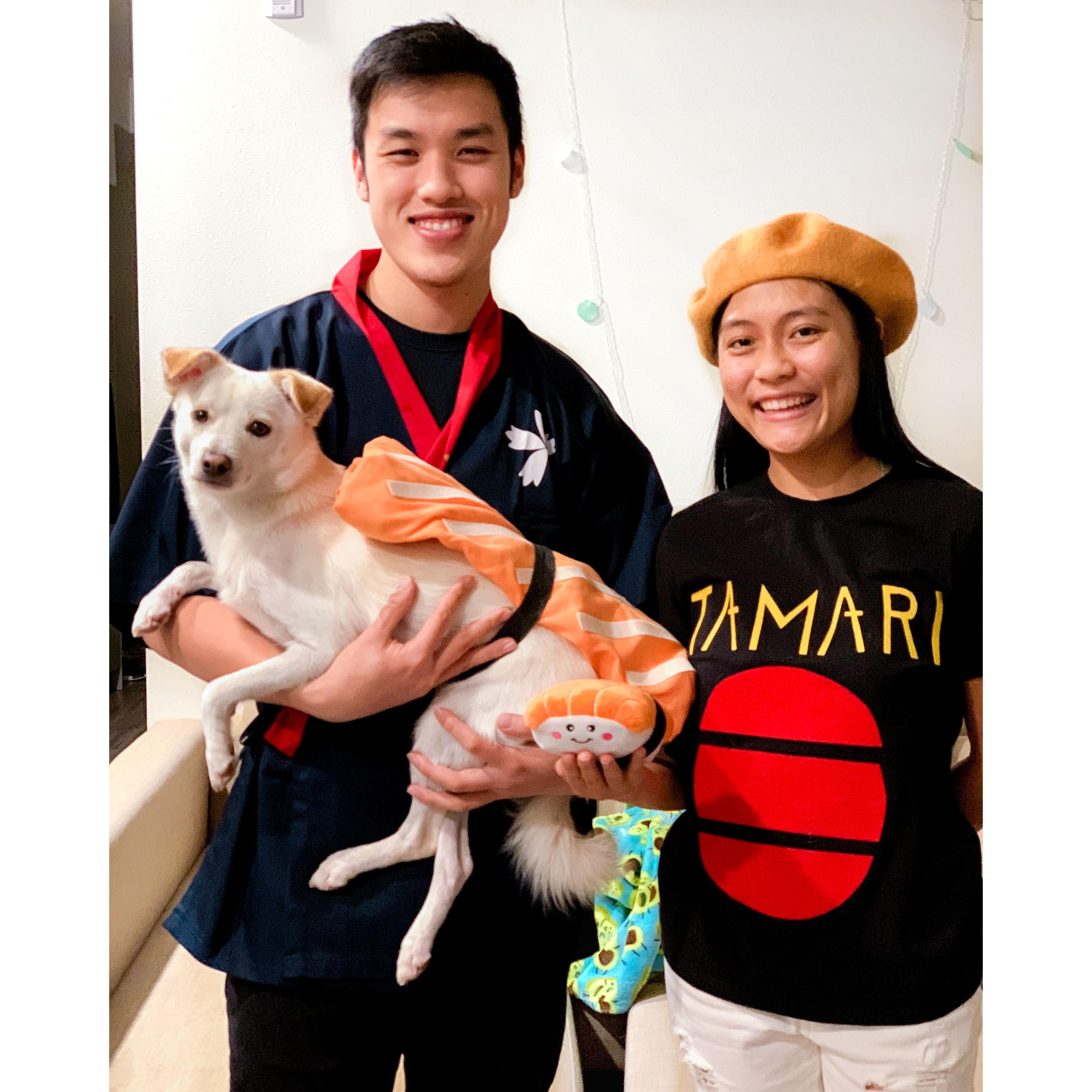 Our first Halloween as a famliy: Sushi chef, salmon nigiri, and tamari