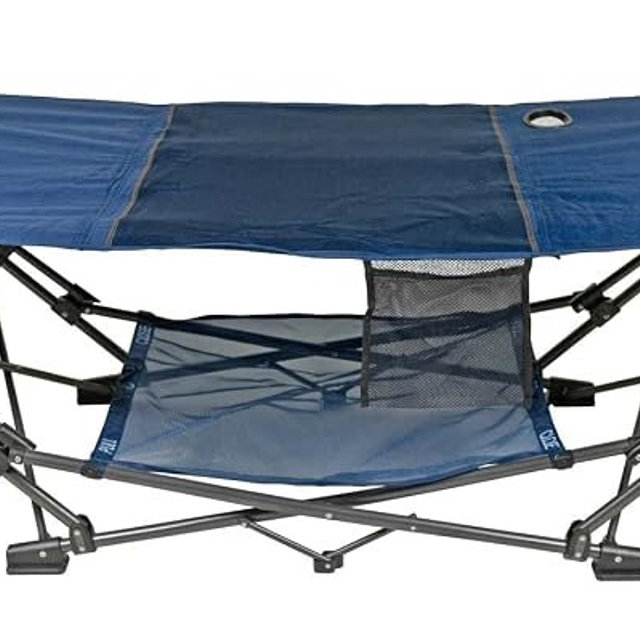 Zenithen Limited Outdoor Indoor Portable Foldable Metal Framed Lounge Hammock Furniture for Camping, Backyard, and Patio, Full Sized Hammock with Storage, Blue