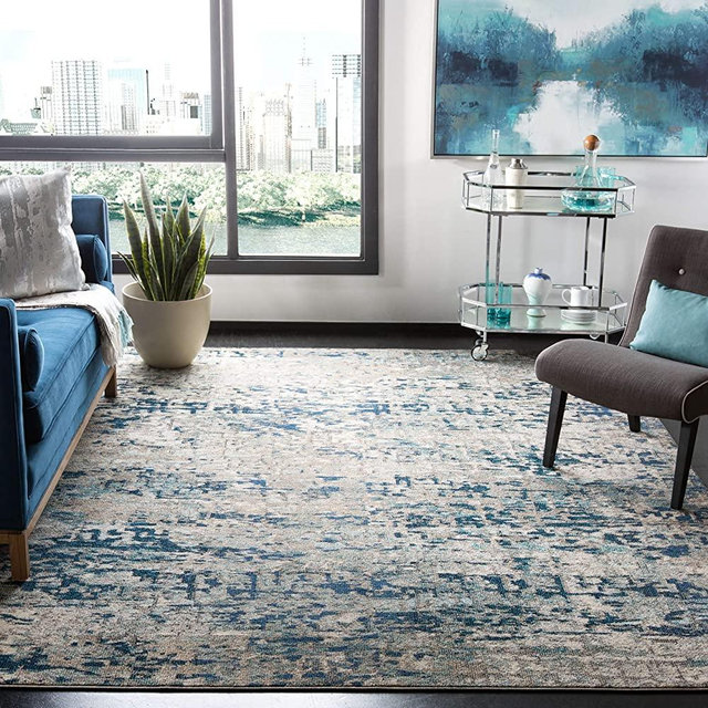 SAFAVIEH Madison Collection MAD460K Modern Abstract Non-Shedding Living Room Bedroom Dining Home Office Area Rug, 8' x 10', Grey / Blue