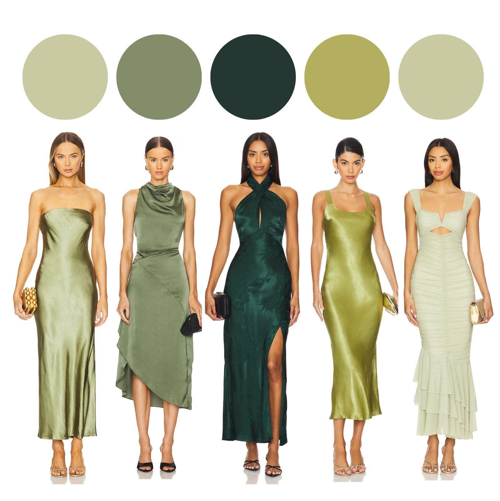 For the Ladies:
Family members are invited to wear ANY SHADE OF GREEN From soft pastels to vibrant emeralds, we appreciate your contribution to our wedding's color palette.