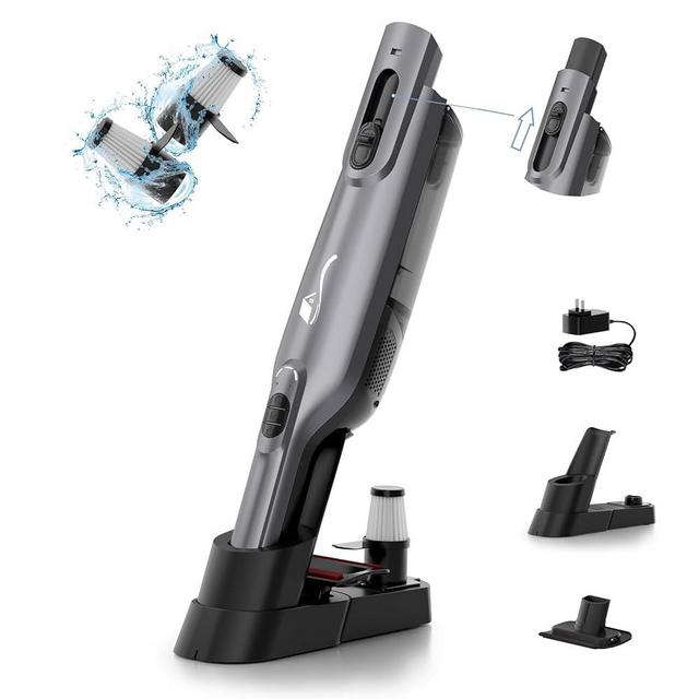 AYONTIN Cordless Handheld Vacuum, Lightweight Portable Hand Vacuum Cleaner with LED Light,Rechargeable Hand Held Vacuum with Charging Dock, Powerful Suction for Office, Home,Car,Gray
