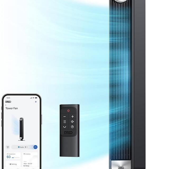 Dreo Smart Tower Fans for Home, 90° Oscillating Fan Bedroom Indoors, Voice Control Floor with 12H Timer, 42 Inch Quiet Bladeless Standing LED Display, 9 Speeds, Work Alexa/Google