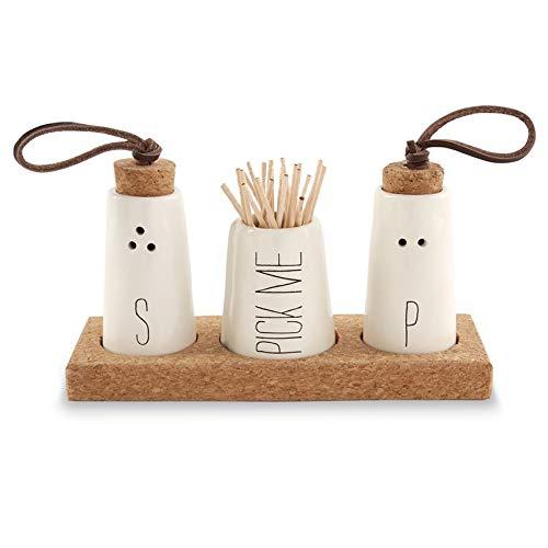 MUD PIE SALT, PEPPER & TOOTHPICK HOLDER SET