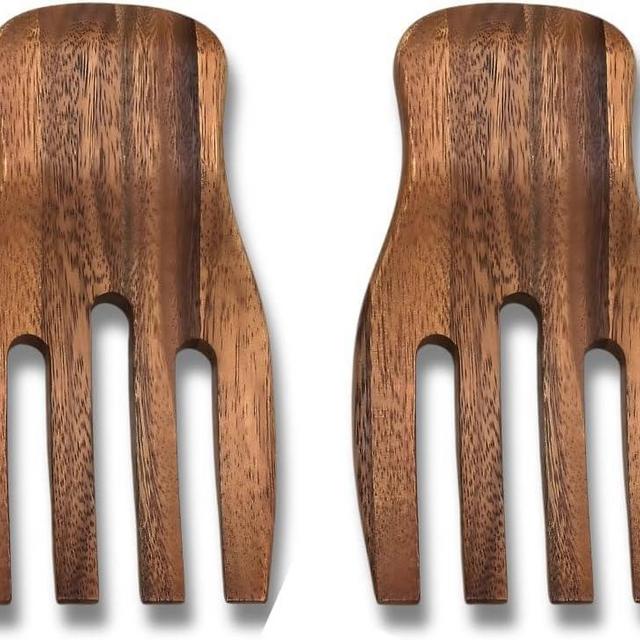 Salad Hands, Acacia Wood Salad Servers, Great for Tossing and Serving Salad, Pasta and More, 7-inch (Acacia Wood, Brown Salad Serving Set of 2)