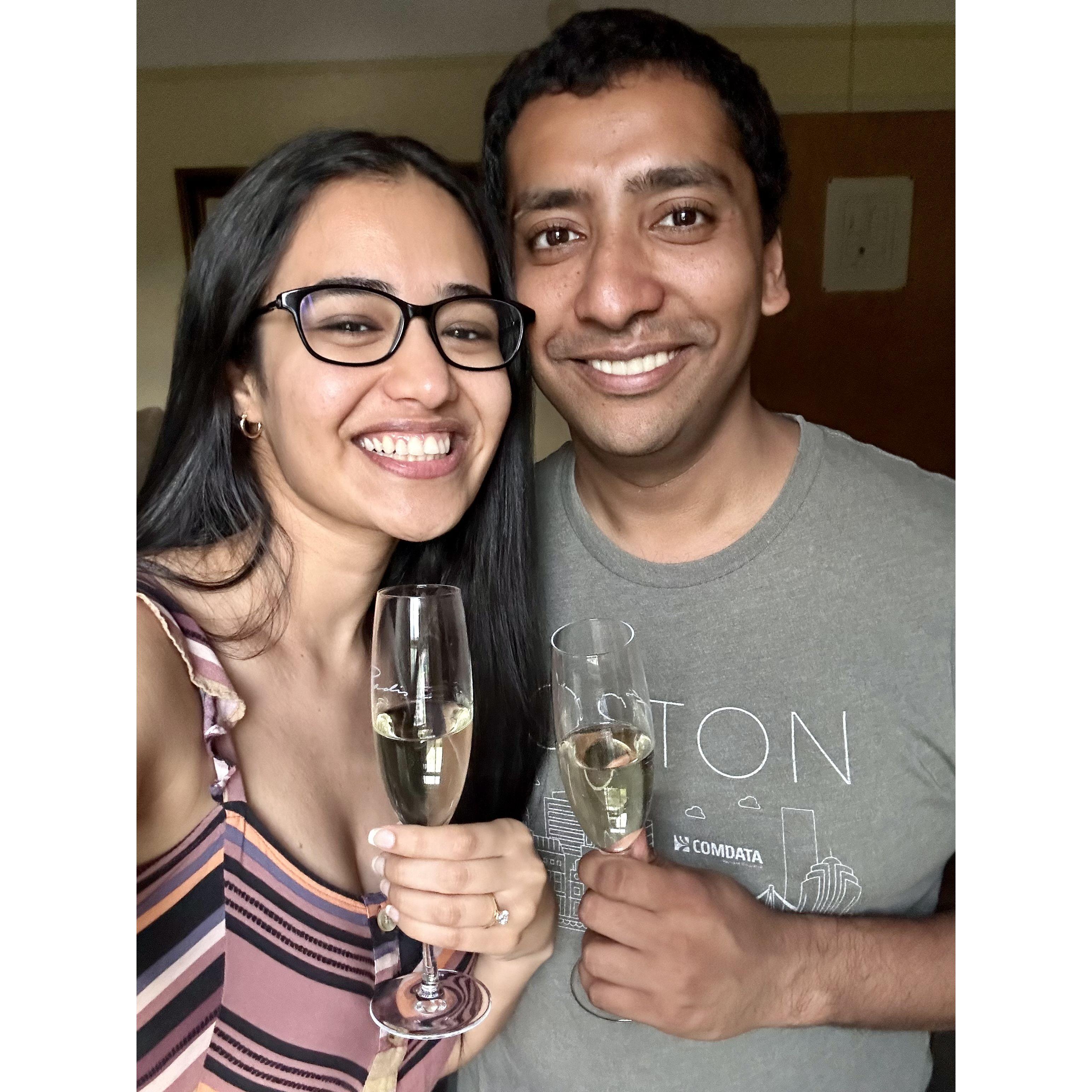 Right after the proposal on a muggy July day in Cold Spring. We believe that true love means suffering together.