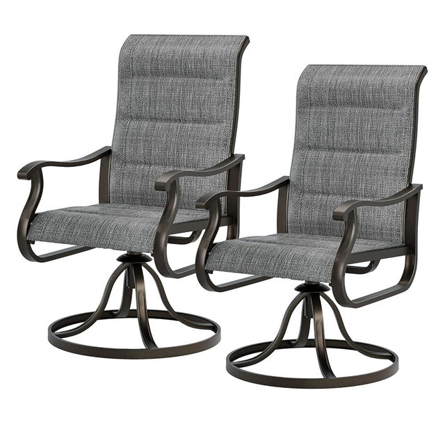 UDPATIO Patio Swivel Dining Chairs Set of 2, Outdoor Dining Chairs High Back with Padded All Weather Breathable Textilene, Metal Rocking Frame for Lawn Garden Backyard, Dark Grey