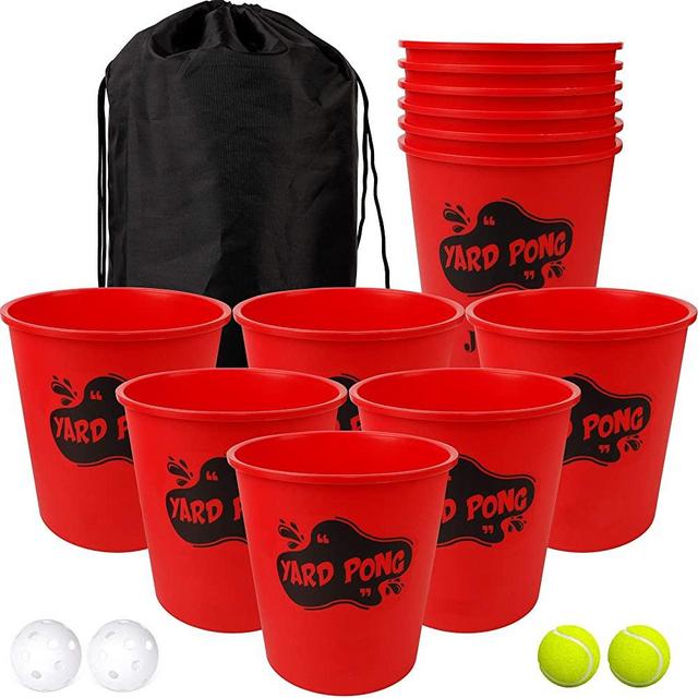 Juegoal Yard Pong, Outdoor Giant Yard Games Pong Game Set with Durable Buckets and Balls, Including 12 Buckets & 4 Balls, Cup Pong Throwing Game for Beach, Camping, Lawn and Backyard