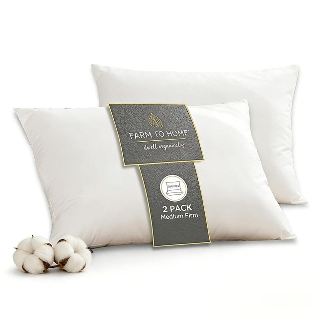 Farm to Home Feather and Down Pillows, 100% Organic Cotton Cover Pillows, Luxury Hotel Collection Bed Pillows for Sleeping, 20" x 36" King Size Set of 2