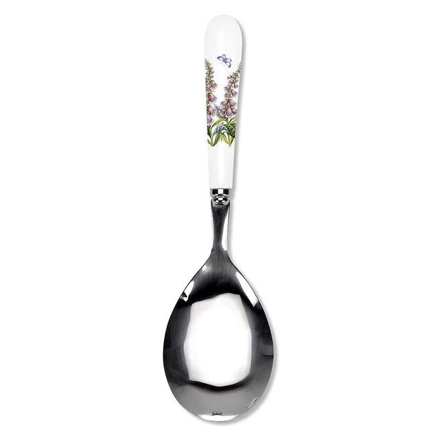 Portmeirion Botanic Garden Serving Spoon, 10 Inch Serving Spoon with Porcelain Handle, Foxglove Motif, Made from Stainless Steel and Porcelain