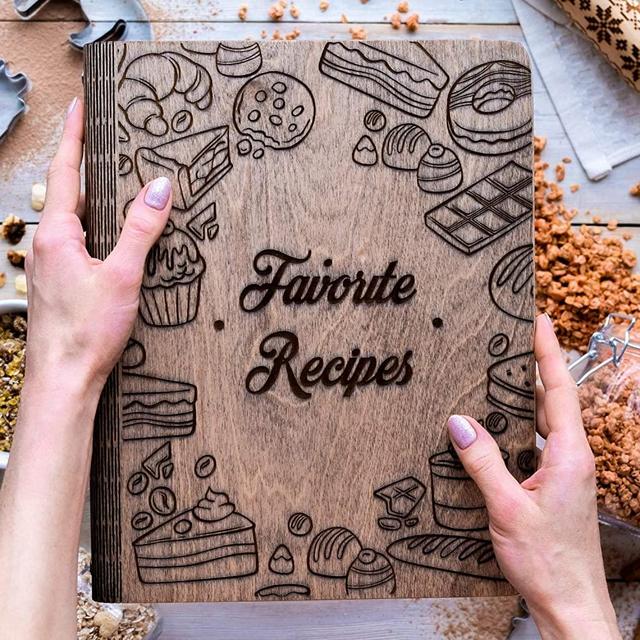 ENJOY THE WOOD Wooden Blank Recipe Book Binder - Personalized Recipe Notebook - Family Cookbook Journal Custom Sketchbook To Write In Organizer by Enjoy The Wood (A6, Cakes)