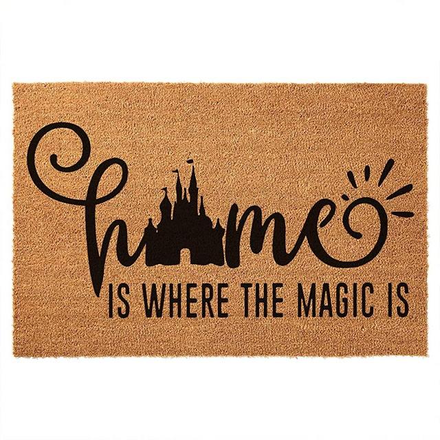 Funny Coir Doormat Home is Where the Magic Is Welcome Front Porch Decor Doormat For The Entrance Way Outdoor Personalized Heavy-Duty PVC Back Non Slip Outdoor Coconut Coir Doormat 23.6 x 15.7 inch
