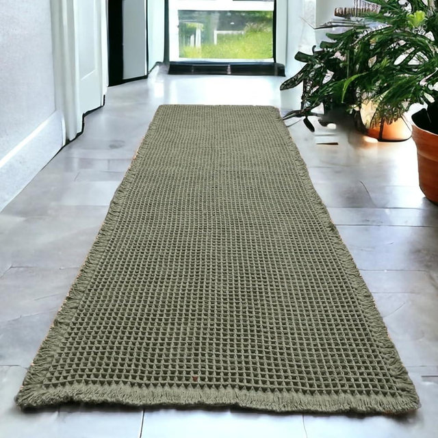 SHIMOH Upgraded Waffle Bath Mat – Ultra Soft, Super Absorbent & Non-Slip Rug with Tassels, Machine Washable, Rubber Backed for Bathroom, Hallway Runner, Kitchen and More (Dark Green, 2' X 6')