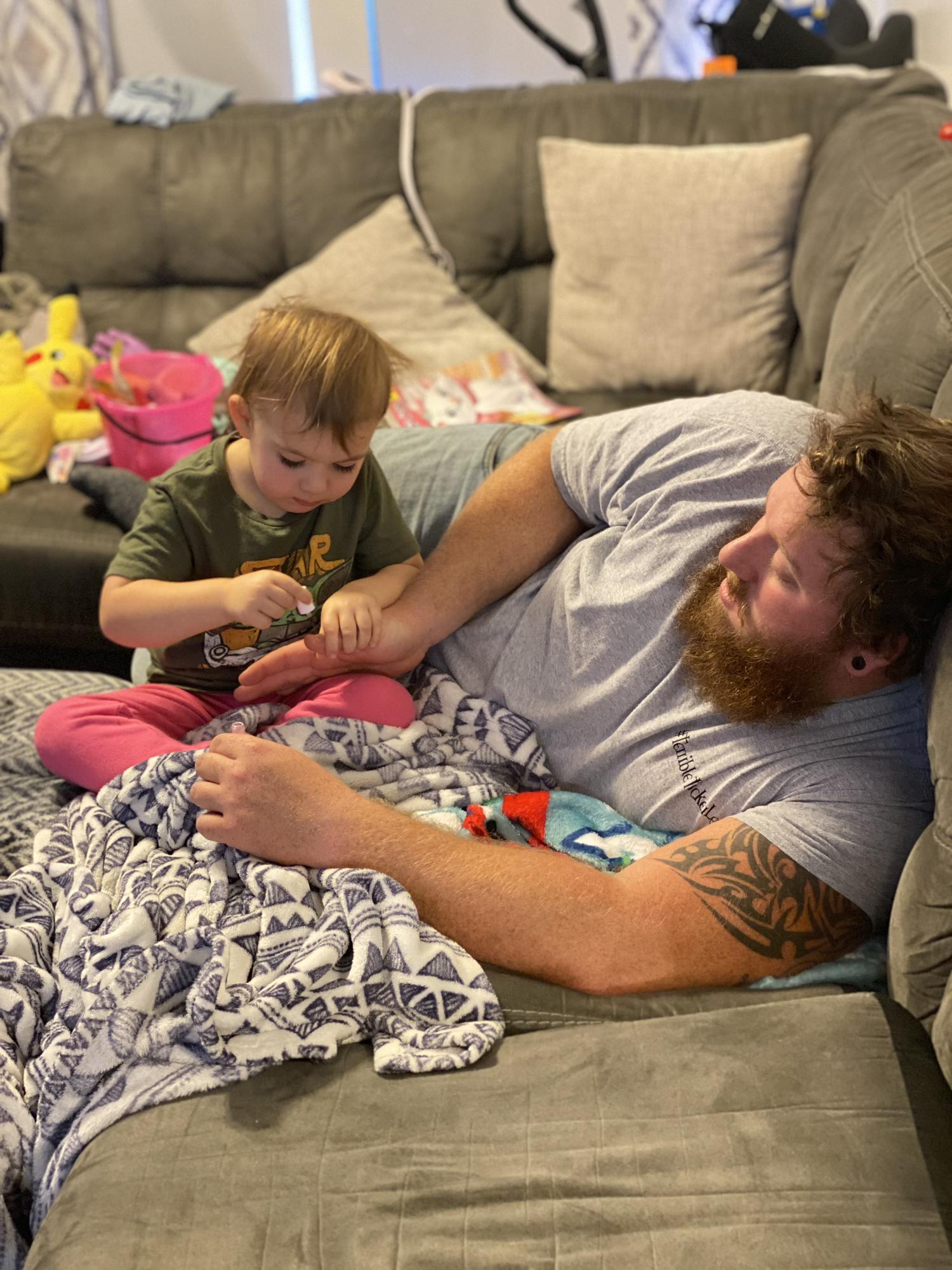Daddy volunteered for fingernail painting!
