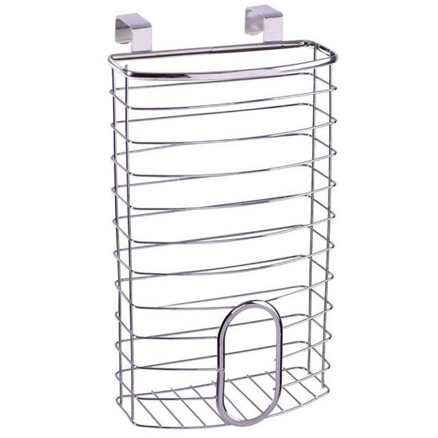 Over the Cabinet Basket Dispenser Door Grocery Plastic Bag Holder, Chrome