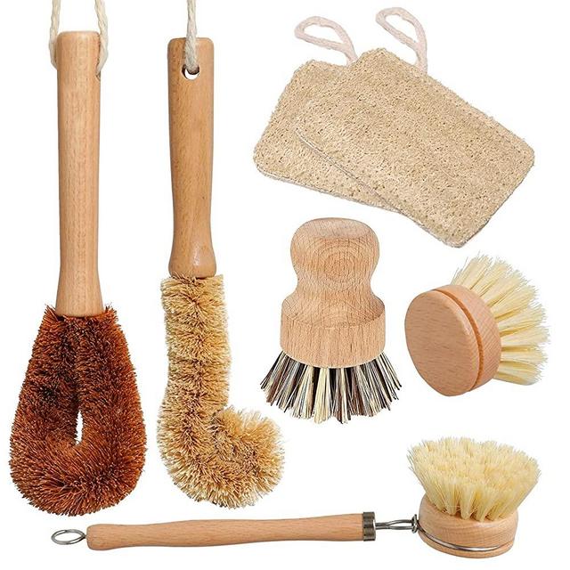 subekyu SUBEKYU Kitchen Scrub Brush Set of 4, All Natural Cleaning Brushes  for Dish/Bottle/Vegetable/Pan/Pot, Scrubber with Bamboo