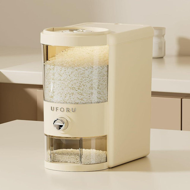UFORU Rice Dispenser 10 lbs | Large Rice Storage Container for Kitchen&Pantry - Space-saving, Moisture & Pest-proof, BPA-Free - Dry Food Dispenser with One-Touch Dispenser & Measuring Cup for Families