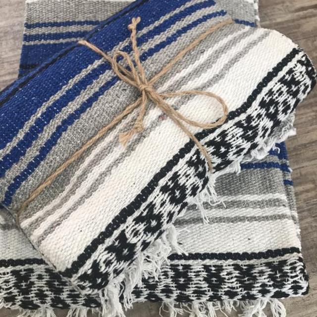 Blue Grey White / Mexican Falsa Blanket / Yoga Blanket / Beach Blanket / Picnic Blanket/ Home Throw / Baja Blanket