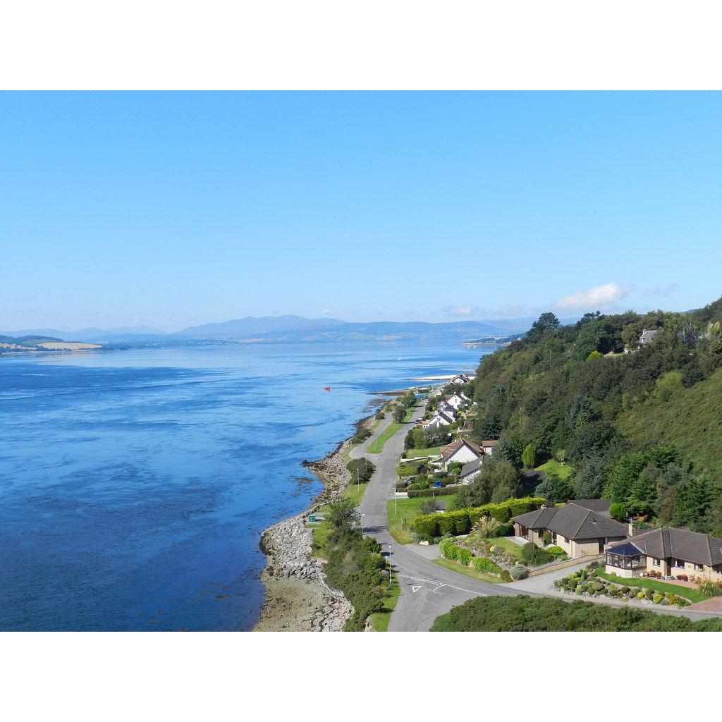 This is a view of North Kessock and the hotel from the North Kessock bridge over Beauly Firth.