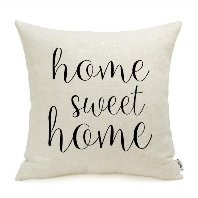 Meekio Farmhouse Pillow Covers with Home Sweet Home Quotes 18 x 18 Inch for Farmhouse Decor Perfect Housewarming Gifts