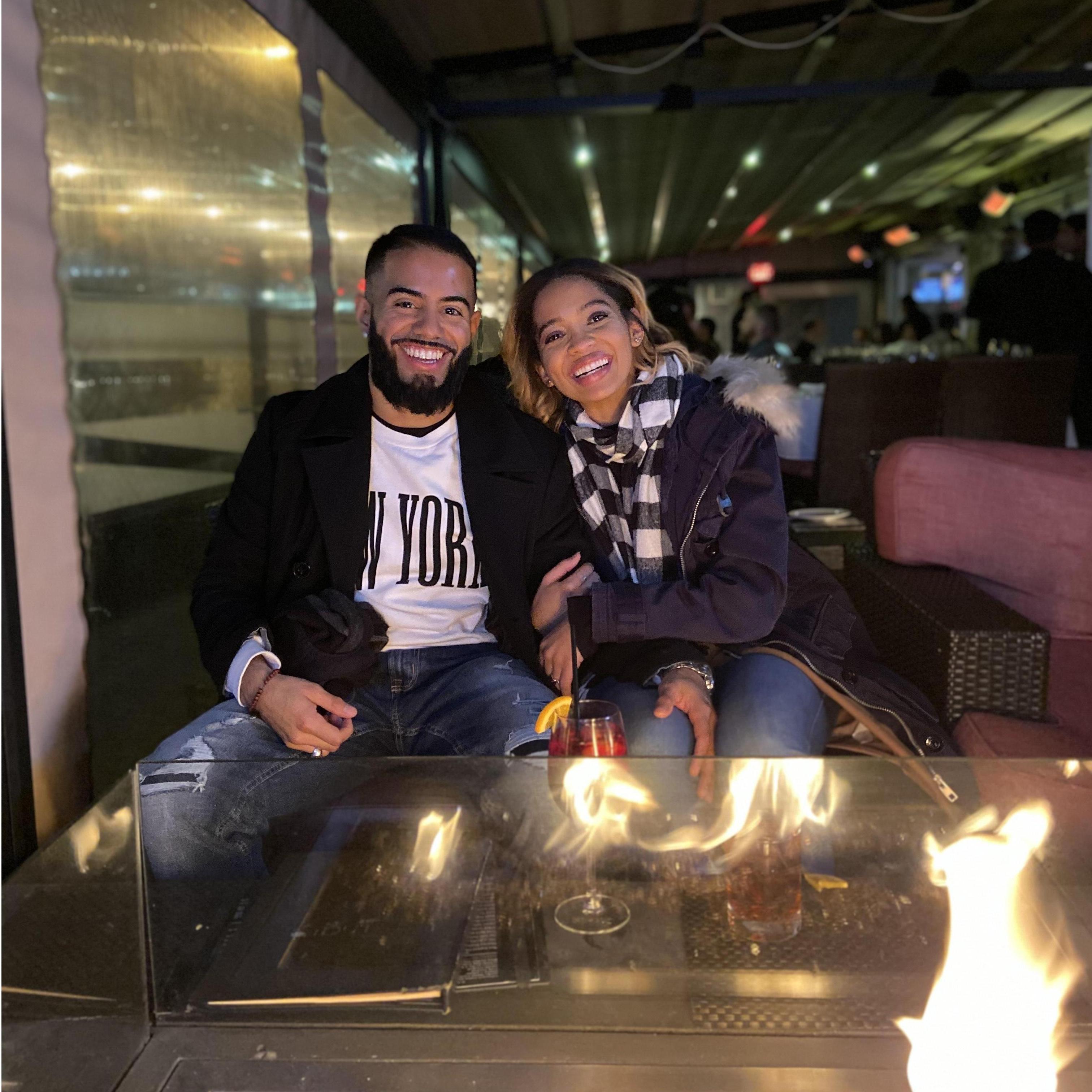 First bar outing in Boston. Cocktails by a warm fire. How romantic!