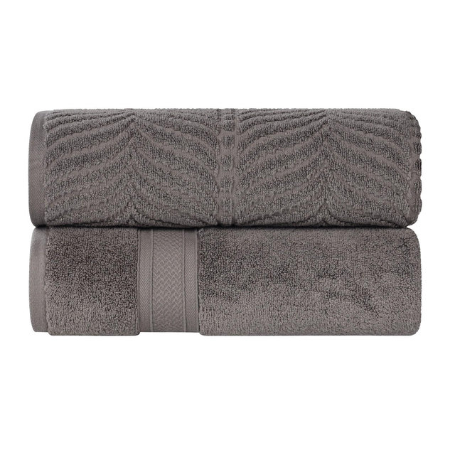Chevron Zero Twist Cotton Solid and Jacquard Bath Sheet Set of 2, Charcoal - Blue Nile Mills