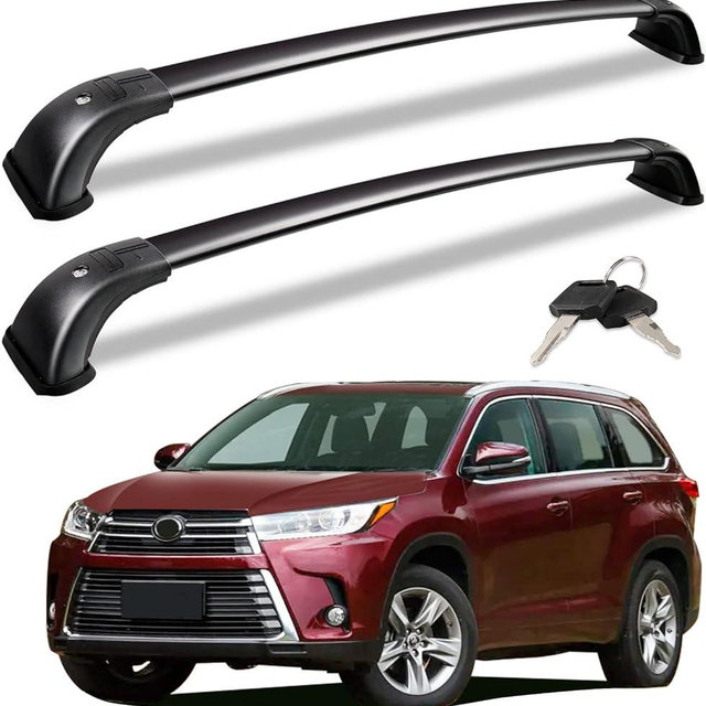 KINGGERI Heavy Duty 220lbs Lockable Cross Bars Roof Racks Fit for Toyota Highlander 2014-2019 XLE Limited & SE LE & LE Plus, Aluminum Roof Rails Crossbars Anti-Theft Metal Black Matte Powder Coated