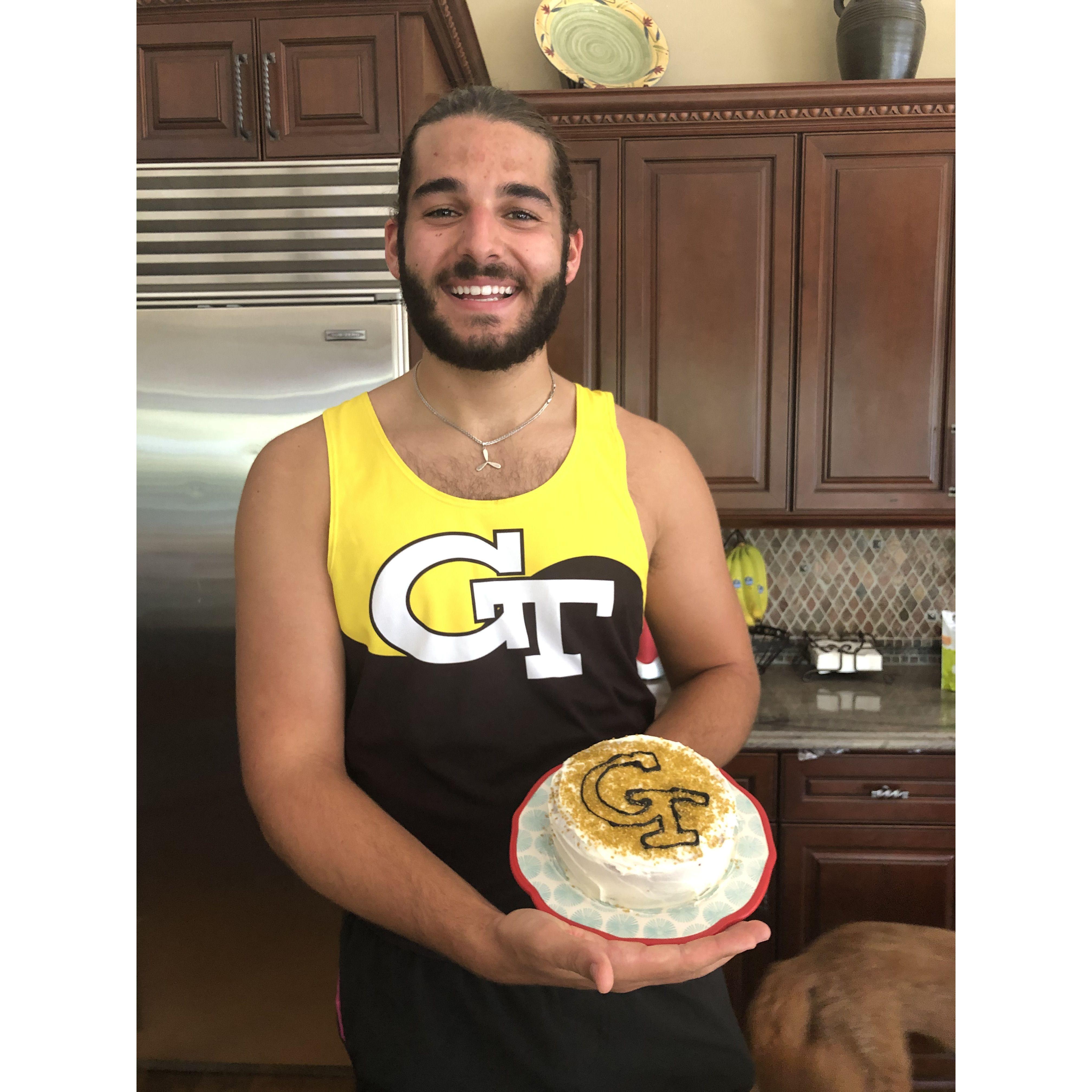 Sasha made Matthew a cake for getting into Georgia Tech!