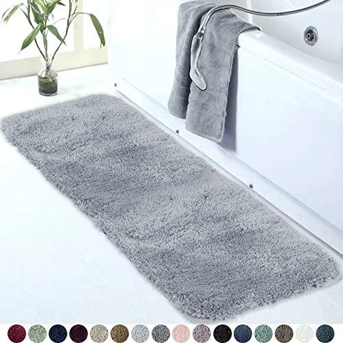 Walensee Large Bathroom Rug (24 x 60, Grey) Extra Soft and Absorbent Shaggy Bathroom Mat Machine Washable Microfiber Bath Mat for Bathroom, Non Slip Bath Mat, Luxury Bathroom Floor Mats Rubber Back
