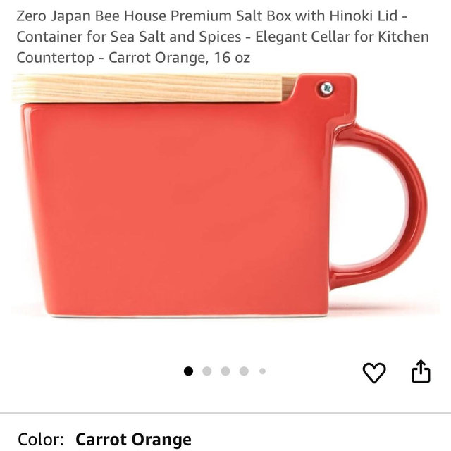 Zero Japan Bee House Premium Salt Box with Hinoki Lid - Container for Sea Salt and Spices - Elegant Cellar for Kitchen Countertop - Carrot Orange, 16 oz