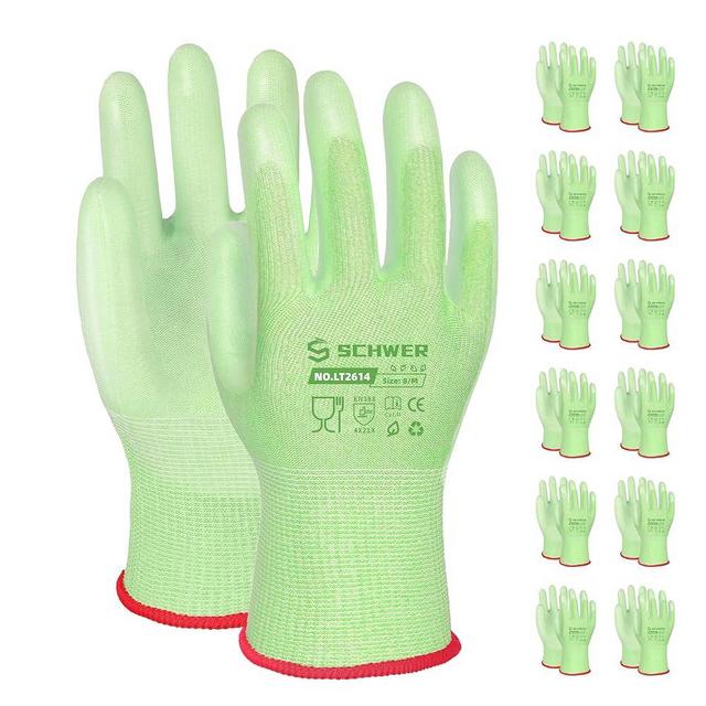 Schwer 12 Pairs Gardening Gloves for Women, Water-based PU coating,Ultimate Environmental Safety, Comfortable and Breathable Garden Gloves, Working Gloves for Daily Work, DIY, Outdoor Activities,M
