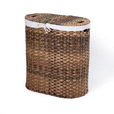 Seville Classics Hand-Woven Oval Double Laundry Hamper with Liner Natural Brown