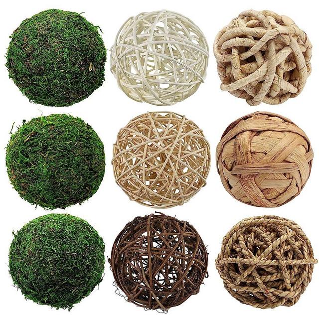 Natural Green Moss Decorative Ball, Hanging Balls with Handmade, Hanging Balls Vase Bowl Filler, Christmas Tree Garden Weddings Home Party Decor (C)