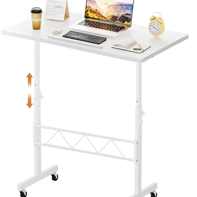 GTRACING Standing Desk Adjustable Height & Tiltable Tabletop, 32 Inch Portable Desk for Home Office Stand Up Work and Walking Pad Treadmill, Small Mobile Computer Table for Laptop, White