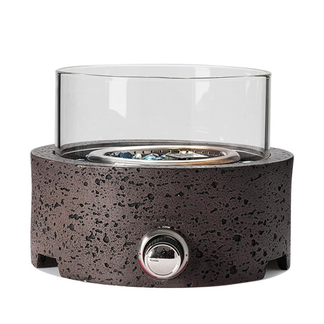 SUNBURY 40,000 BTU Tabletop Firepit for Patio, 11 inch Table Top Propane Fire Pit, CSA Certified Outdoor Tabletop Fireplace Round Fire Bowl Wind Glass Shield, Brown