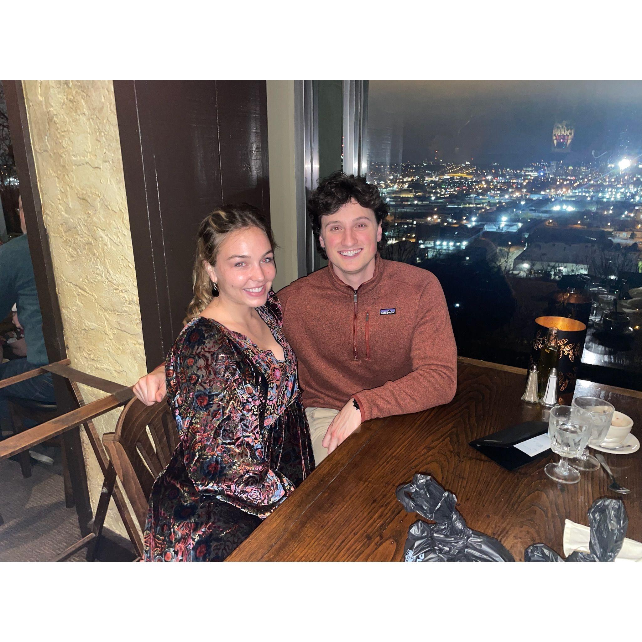 At our one year anniversary dinner.