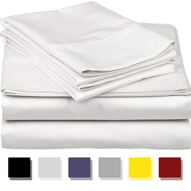 600-Thread-Count Best 100% Egyptian Cotton Sheets & Pillowcases Set - 4 Pc White Long-Staple Combed Cotton Bedding King Sheet for Bed, Fits Mattress Upto 18'' Deep Pocket, Soft & Silky Sateen Weave