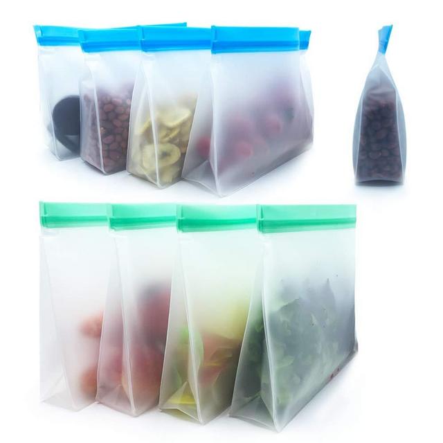 Reusable Food Storage Bags 8 Pack - Stand Up BPA FREE Leakproof Freezer Bags( 4 Large Gallon Bags+4 Sandwich Bags )Plastic Free Lunch Bag | Eco-friendly