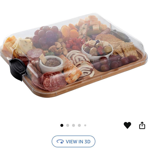 Farberware Build-a-Board Cutting Board with Compartments and Clear Locking Lid for Charcuterie, Snacks, and More-Make it. Take it. Enjoy it, 11x14 Inch, Bamboo