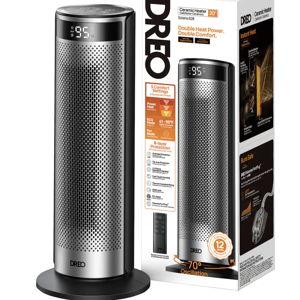 DREO - 20'' Portable Ceramic Space Heater for Home, 70° Oscillation, 12H Timer and Thermostat, 3 Heat Levels, Solaris 628 - Silver