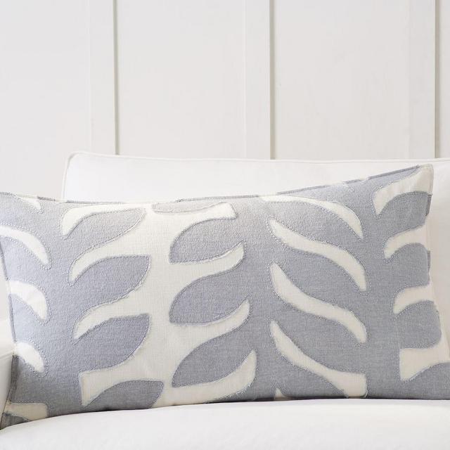 Lilo Embroidered Lumbar Pillow Cover, 20 x 36", Chambray