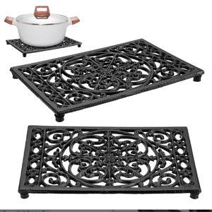 Sumnacon 2Pcs Rectangle Cast Iron Trivet - Heat Resistant Iron Trivet for Hot Dish Pot Pan Plate Teapot, Rustic Cast Iron Hot Dish Plate Holder for Kitchen Dining Table Countertop Cooktop